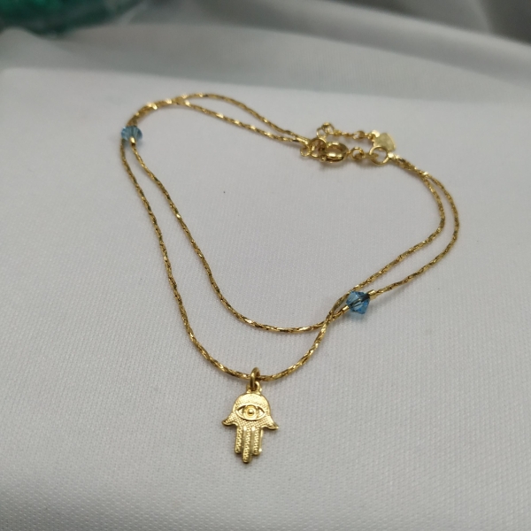 PULSEIRA MÃO DE FÁTIMA PEDRINHAS AZUIS