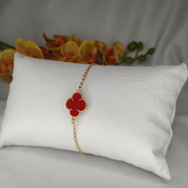 PULSEIRA CADEADINHO TREVO ACRILICO VERMELHO