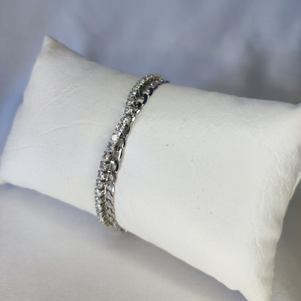 PULSEIRA ELO GRUME MEDIO+ RIVIERA 3MM OURO BRANCO /CRISTAL