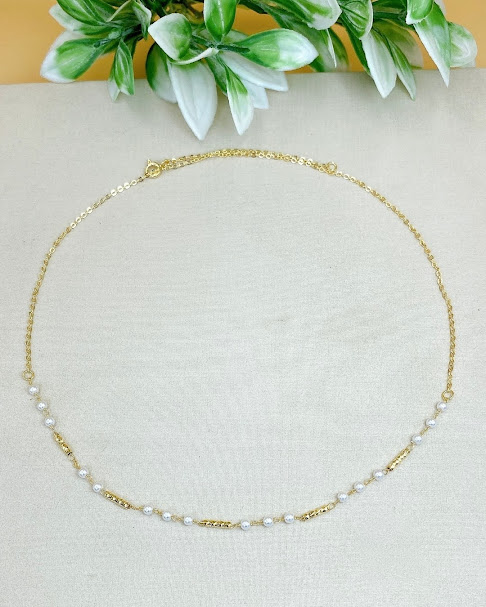 COLAR PEROLAS E TUBINHO 49CM