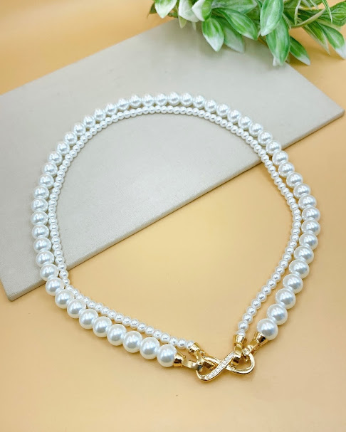 COLAR DUPLO DE PEROLA INFINITO CRAVEJADO