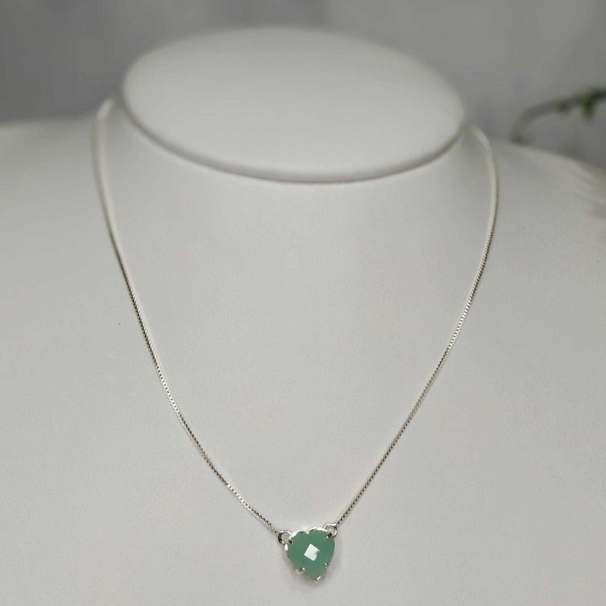 VENEZIANA PRATA PINGENTE CORAÇAO VERDE