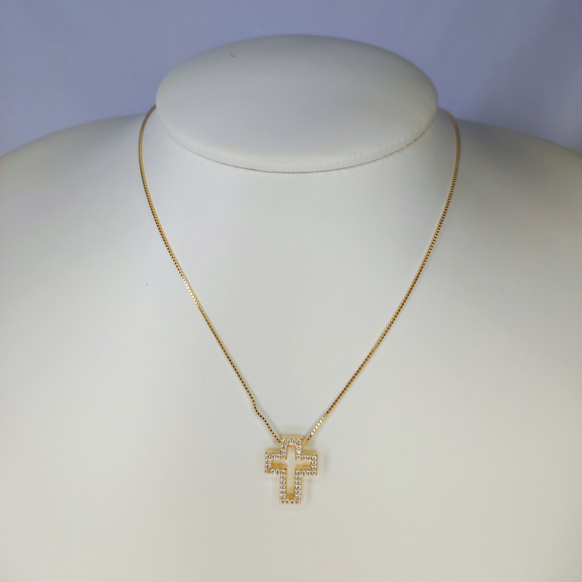 COLAR VENEZIANA CRUZ 18MM EM ZIRCÔNIA